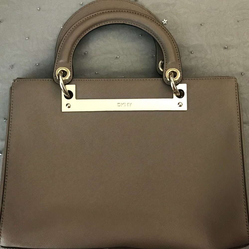 DKNY Brown Leather/Metal Tote -Hard to Find